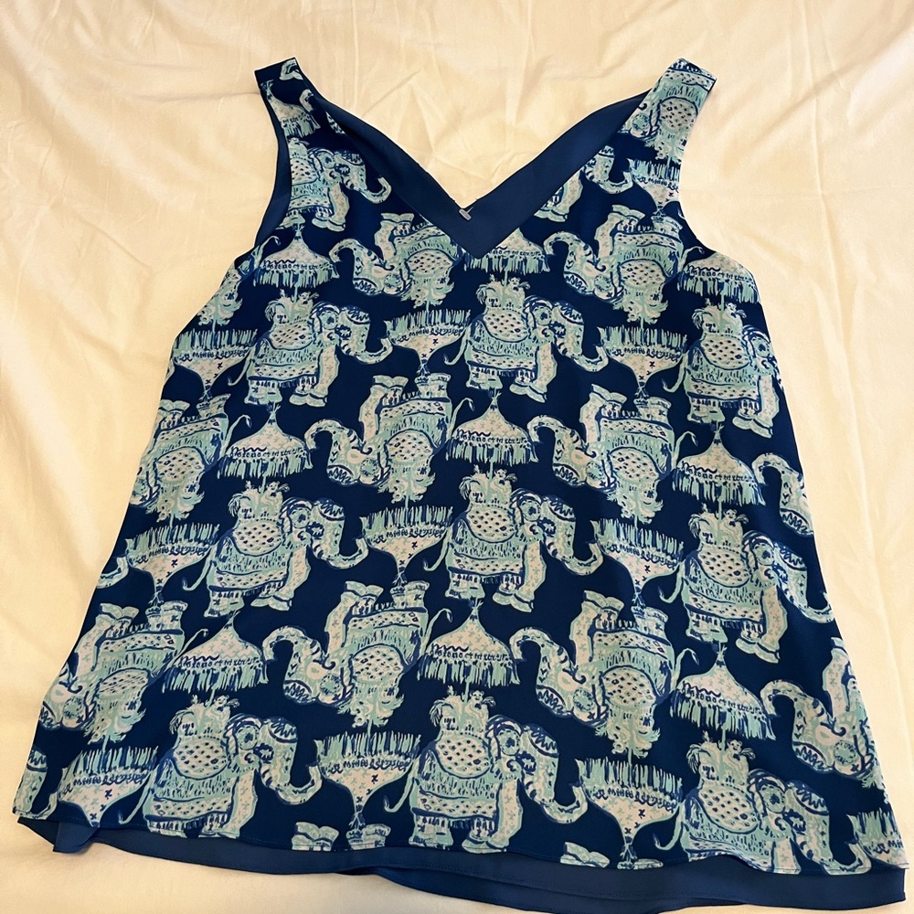 Lilly Pulitzer Navy and Light Blue Elephant Print Tank Top